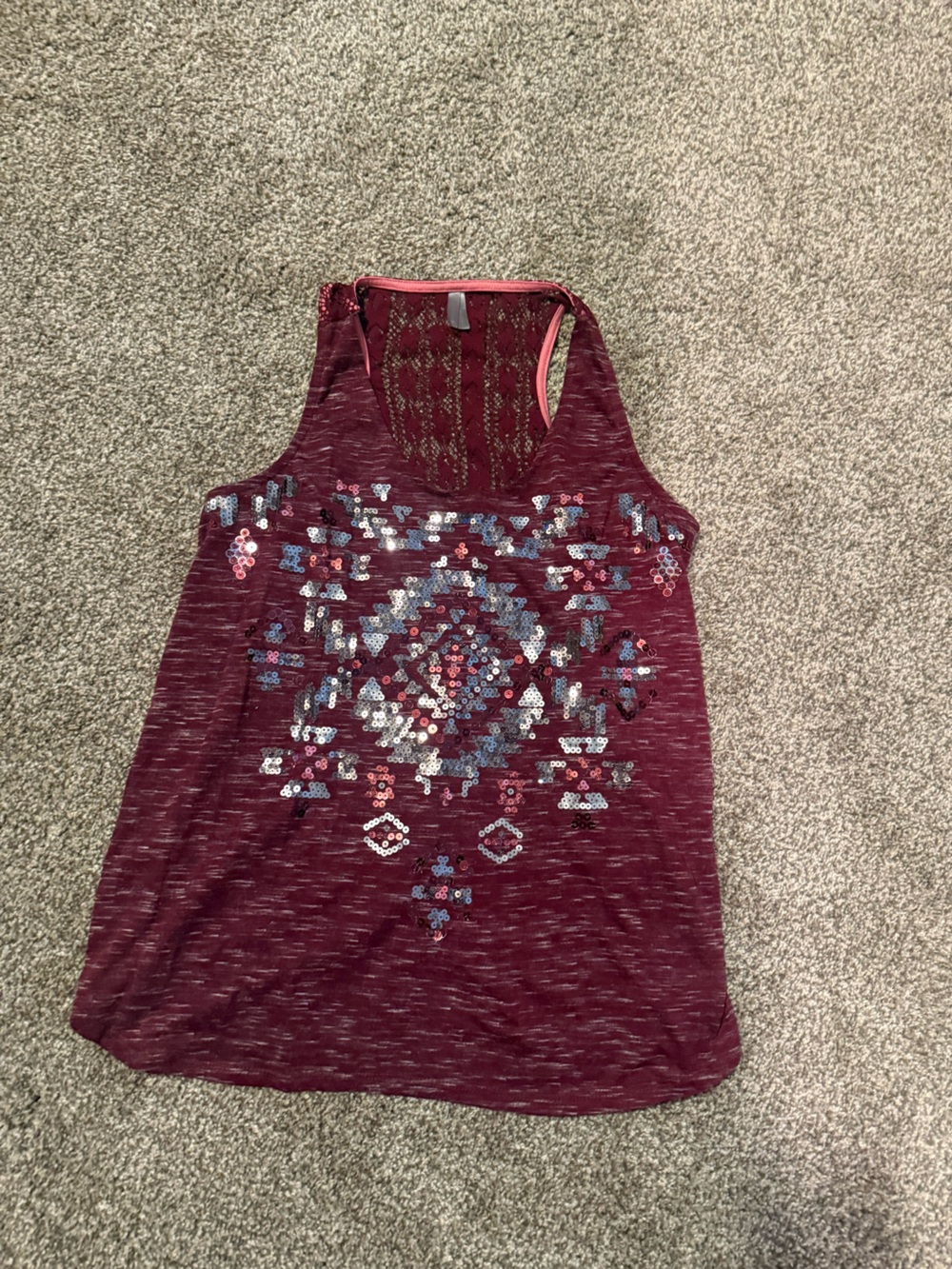 Vanity Maroon Sequin Embellished Tank Top